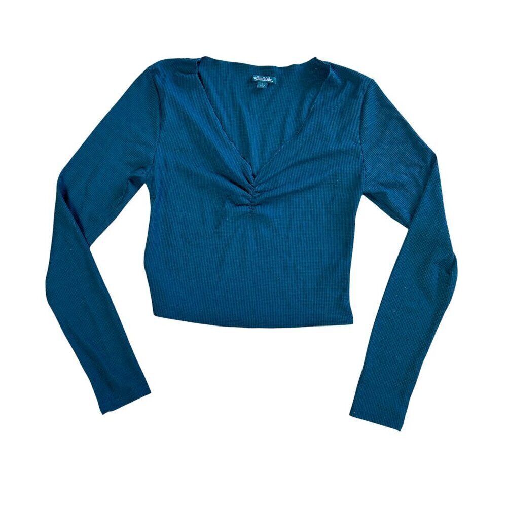 WILD FABLE Waffle Knit Thermal Gathered V Neck Crop Top Size Small
